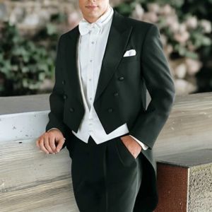 Anzüge, 3-teilig, Hochzeitsfrack für Bräutigam, Smoking, Party, individuelle Herrenanzüge, schwarze Jacke, Hose mit weißer Weste, männliches Modekostüm
