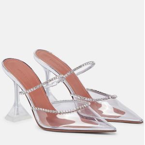 2024 Summer Popular Amina Muaddi Gilda High Heel Sandals Shoes Women Mules Crystal-Embellished Leather Mules Martini Heels Party Dress Perfect Walking Shoe Box Box