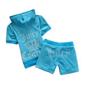 Juicy Coutoure Tracksuit 2 조각 세트 여성 디자이너 2 조각 세트 Juicy Women 's Tracksuit 2024 Summer Brand Seeed Suit Tracksuits Velor Women Track Hoodies Short