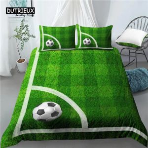 Set Home Living Luxury 3D Football Field Print 2/3Pcs Soft Duvet Cover and PillowCase Kids Bedding Set Queen and King EU/US/AU Size Sheer Curtains