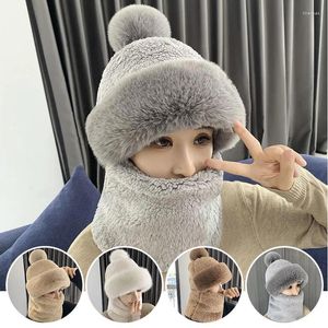 Berets Winter Warm Fleece Hat For Women Plush Neck Warmer Thermal Hooded Scarf Outdoor Windproof Ski Cycling Hiking Beanies