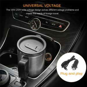 Tools 450ML 12V Portable Cup Kettle Travel Coffee Mug Electric Stainless Steel With Cigar Lighter Cable Car Water Keep Warmer Kettle