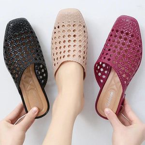 Casual Offer Shoes Summer 380 Slip-On Women Slippers Square Toe Medium Heel Sandals Woman Beach Zapatos de Mujer 53 30