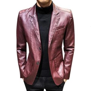 Men Leather Suits Jackets Blazers Coats Fashion Male Slim Fit PU Overcoats Size 4XL 240223