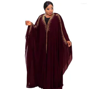 Этническая одежда Мусульманские женщины Платье с капюшоном Бриллианты Шифоновый кафтан Ид Рамадан Абая Кимоно Халат Дубайский кафтан Исламское платье Африканские дашики