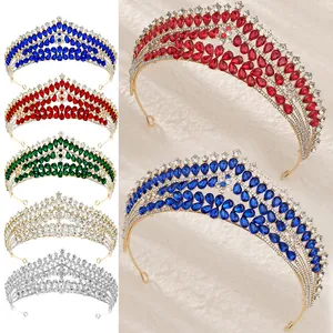 Moda el yapımı kristal rhinestone renk boncuklar gelin headdress taç balo partisi prenses düğün taç tiara yıldönümü hediyesi