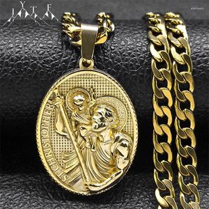 Pendant Necklaces ST.Christopher Protect Us Medal Men's Necklace Saint Christopher Stainless Steel Gold Plated Religious Jewelry NZZS05