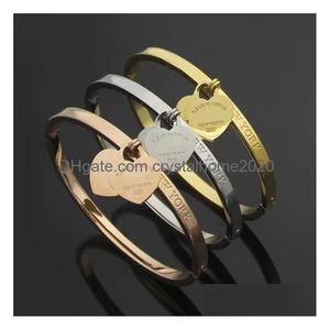 Brand T Classic Womens Designer Bracelet Fashion Titanium Steel Single Double Heart High Quality 18K Gold Cuff Gift Drop Delivery Dhigk