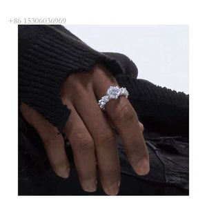 Moda estilo masculino mulher hip hop anel de diamante redondo moissanite prata esterlina gelado anéis para rapper