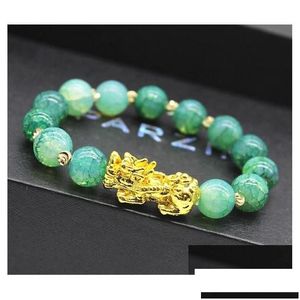 Perlen Naturstein Achat Perlen Stränge Armband Chinesische Pixiu Lucky Brave Troops Charms Feng Shui Schmuck Für Frauen Drop Lieferung Dhsnn