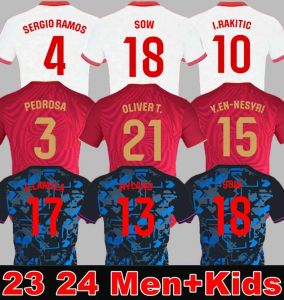 Sevilles 2023 2024 Sevillas Çocuk Kiti Man Futbol Formaları L.Campos Suso Jong Maillot Gudelj K.Rekik Tecatito Munir Rafa 23 24 Futbol Gömlek Üniformaları Ekipmanları