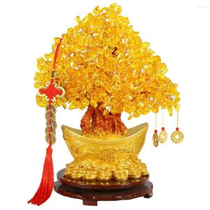 Ornamento de flores decorativas citrino macrocarpa decoração de mesa estilo chinês clássico delicado cristal dinheiro bonsai estátua de árvore
