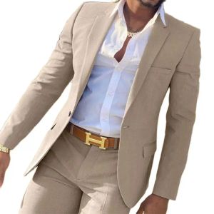 Suits Slim Fit Beyler Erkekler İçin Takım Elbise 2 Parça Bej Düğün Damat Smokin Moda Moda Pantolonlu Sigara Kostüm Ceket 2023