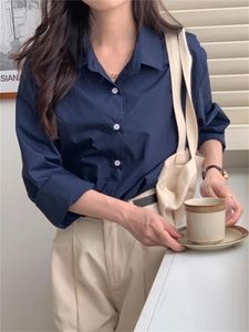 Women's Blouses 2024 Spring Work Wear Shirts OL Women Solid Full Sleeve Preppy Style Chic Office Lady Casual Loose Normcore