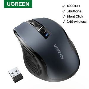 Almofadas Ugreen Mouse Wireless Mouse Ergonômico 4000 DPI Silencioso 6 Botões para Livro Tablet Laptop Mute Mouse Silencioso 2.4G Mouse