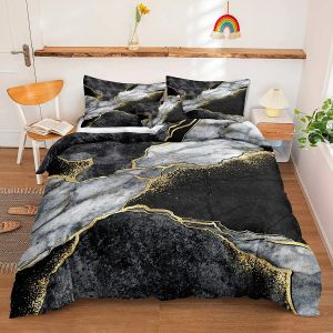 Set di piumino in marmo Copertura in marmo nero biancheria da letto nero oro bianco oro astratto trapunta in poliestere in poliestere cover doppia regina king size tende