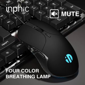 Mice INPHIC PB1 USB Wired Gaming Mouse 6 Keys Luminous Mute Mouse 4800 DPI adjustment Macro definition Programming Gaming Mice for PC