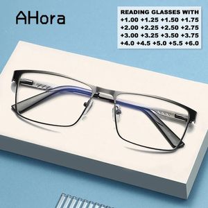 Solglasögon ahora män fyrkantig metall stor ram läsning presbyopia glassläsare 1,25 1,5 1,75 2,0 2,25 2,5 2,75 3,0 3,5 4 4,5 5,0 5,5 6,0