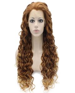 26quot Extra Long Auburn Blonde Wig Heat Friendly Synthetic Hair Lace Front Curly Wig91554024729955