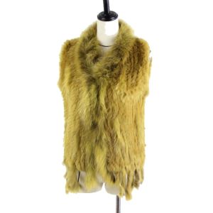 Lock Women Genuine Natural Real Rabbit Fur Knitted Vests /waistcoat/ Gilet /coats with Tassels Raccoon Fur Collar