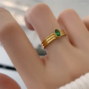 Klusterringar 2024 rostfritt stål 18k guldpläterad kubik zirkonia oval band ring för bröllopsfest grön sten stapel kvinnor smycken