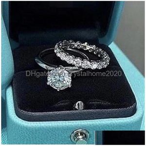 خواتم الزفاف العلامة التجارية الوعد بمجموعة حقيقية 100 925 Sterling Sier Diamond Engagement Band for Women Finger Jewelry 231127 Drop Delivery DH41L