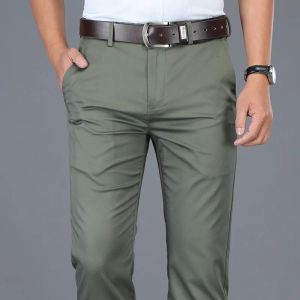 Hosen Frühlingssommer Herrengeschäft gerade dünne Freizeithosen Klassischer Stil Baggy Strecke Solidhose Männliche Marke Khaki Green