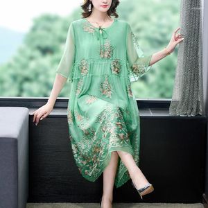 Party Dresses Fashion Elegant Embroidered Mesh Dress Women 2024 Summer Loose Tight Over Knee Swing Skirt Casual Clothing Vestidos