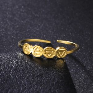 Earth Planet Elements Rings 4 Alchemical Symbols Earth Air Water Fire 14k Yellow Gold Justerbar Ring Astrology Jewelry