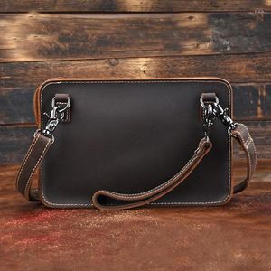 Wallets MAHEU Fashion Men's Genuine Leather File Document Bags Zipper Business Male Hand Clutch For Ipad Books With Wrist Sling