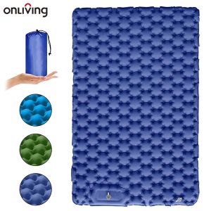 Mat ONLIVING Double Camping Sleeping Mat Self Inflatable Outdoor Extra Wide Sleeping Pad Nylon TUP Protable Air Mattress Bed Hiking