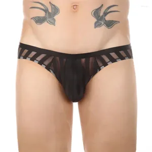 Mutande Uomo Mutandine a righe Intimo Uomo Slip sexy con sacchetto rigonfio Slip in rete ultrasottile Vita bassa Senza cuciture Trasparente