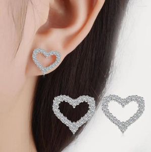 Stud Küpe Otantik 925 STERLING Gümüş Kadınlar Romantik Kalp Parlak Cle Clear CZ Düğün Nişan Takı YGE1389