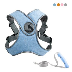 Sele reflekterande hundsele och koppel Set Pet Puppies Cat Vest Harness Dog Soft Breattable Mesh Bröstrem för små medelstora hundar