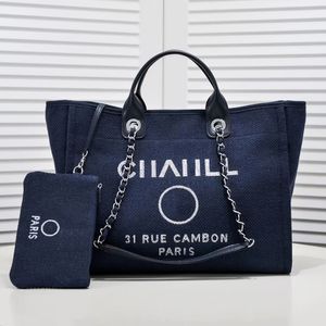 7a damer lyxig handväska designer väska duk väska stor kapacitet tote strand tote väska axel väska mode denim tote casual weekend rese väska