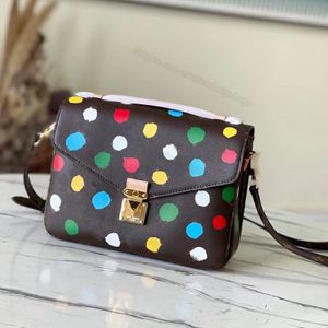 7a axelväskor messenger väska pochette polka dot metis hårt fall lås duk läder handväska präglad silkskärm crossbody 25 cm 250k