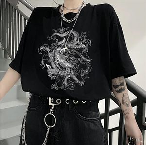 Koreanische Version von Spaß Ulzzang niedlichen Drachen Punk Gothic weibliche T-Shirt Kleidung Top Kurzarm Hip Hop Retro Print Bar Harajuku Tee5235709