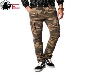 Estilo militar roupas camuflagem slim fit calças retas calças de carga homens casuais tático camo jogger masculino exército verde cáqui 2104230311