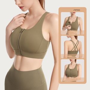 Lu Reggiseno sportivo da donna Cerniera anteriore sul petto Coppa in un pezzo Nuovo prodotto Reggiseno fitness antiurto ad alta resistenza con incrocio sulla schiena