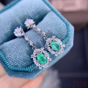 Natural Emerald Green örhängen Sterling Silver Summer Vintage Temperament Full Diamond Surround Zircon 4*6mm 240229