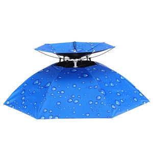 Portable Sun Rain Umbrella Hat Foldable Outdoor Sunshade Waterproof Camping Fishing Golf Gardening Headwear Cap Beach Head Hats Hands Free Umbrellas W0195