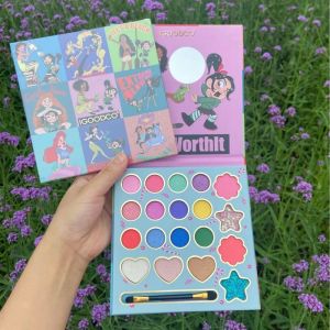 Shadow 19 Colors Cartoon Girls Matte Eyeshadow Palette with Mirror Brush Glitter Sequin Eye Shadow Blush Pigment Makeup for Face Eyes