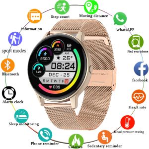 Relógios relógio inteligente feminino à prova dwaterproof água smartwatch redondo toque completo fitnesstracker monitor de pressão arterial para android ios relógio inteligente