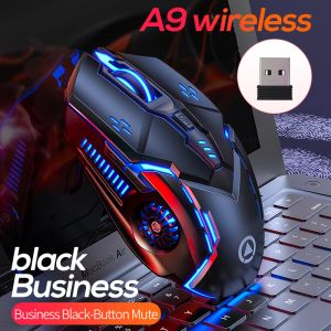 Mouse A9 Mouse da gioco wireless Ricaricabile RGB Retroilluminazione Mouse da gioco Muto 2.4GHz 3200dpi per periferiche per computer portatili ESports Gamer