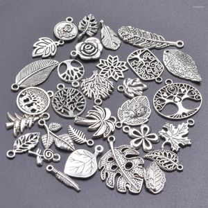 Charms 30pcs Random Mix Silver Color Tree Flower Leaf Plants Nature Pendant Jewelry Making DIY Handmade Craft Accessories