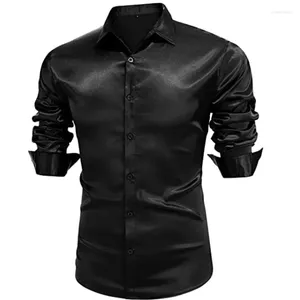 メンズドレスシャツ豪華な明るいシルクボールシャツ長いカジュアルなスリムな筋肉ボタンダウンプラスサイズS-3XL