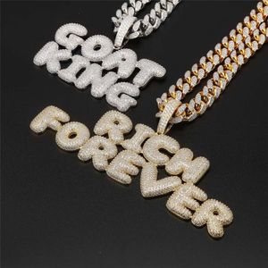 Collana con nome personalizzato Collana Hip Hop Ice Out Personal CZ Bubbles Lettera Ciondolo Collana da uomo Rock Street con corda190t