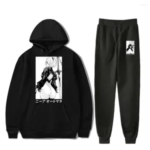 Herren Hoodies Nier 2B Gaming Waifu Anime Vintage 90er PULLOVER HOODIE Merch Set Herren Damen Hose Zweiteiler