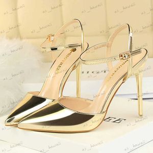 Sandals Women 10.5cm High Heels Sandals Lady Metallic Gray Patent Leather Stripper Ankle Strap Sandles Wedding Fetish Nightclub Shoes T240302