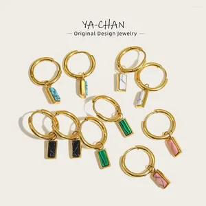 Brincos de argola Yachan 18k banhado a ouro aço inoxidável huggie para mulheres pedra colorida turquesa amuletos joias chiques